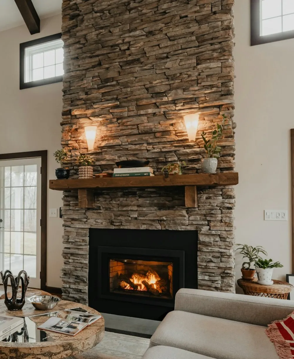 Specialty surfaces: stone fireplace surround